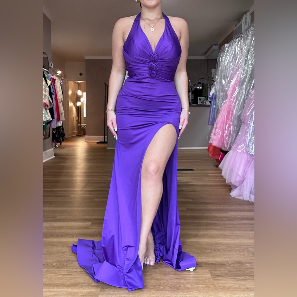 Elegant Purple Halter Evening Gown